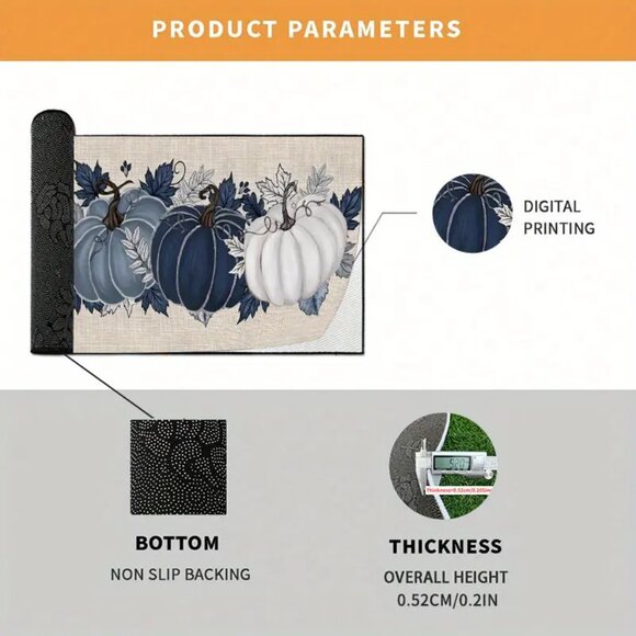 Fall Pumpkin Thanksgiving Doormat Area Rug Non - Slip Indoor Outdoor Entry Mat - Picture 3 of 4